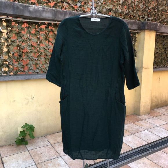 Sita Murt Collarless Forest Green Dress w/ Pockets Size EU 38 / US 8, MSRP $265 - Picture 3 of 13